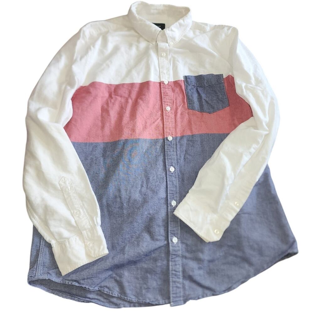 American Eagle ApresActive Red White Blue Button Down Long Sleeve Shirt Size XLT